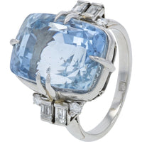 Platinum 16.14 Carat Cushion Cut No-Heat Ceylon Sapphire Ring with Baguette and Round Diamond Accents - 0.38 Carat Total Diamond Weight