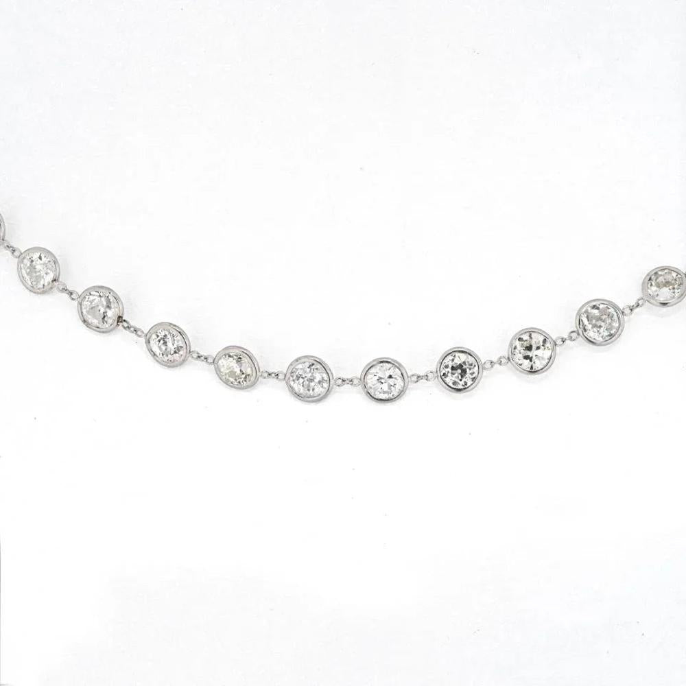 Platinum 16.5" Necklace with 55 Round Diamonds - 13.50 Carats Total Diamond Weight