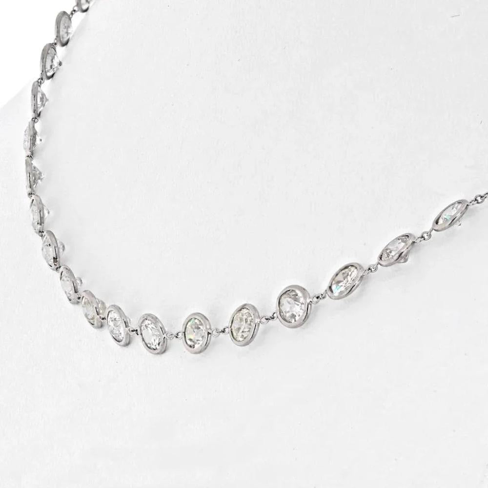 Platinum 16.5" Necklace with 55 Round Diamonds - 13.50 Carats Total Diamond Weight
