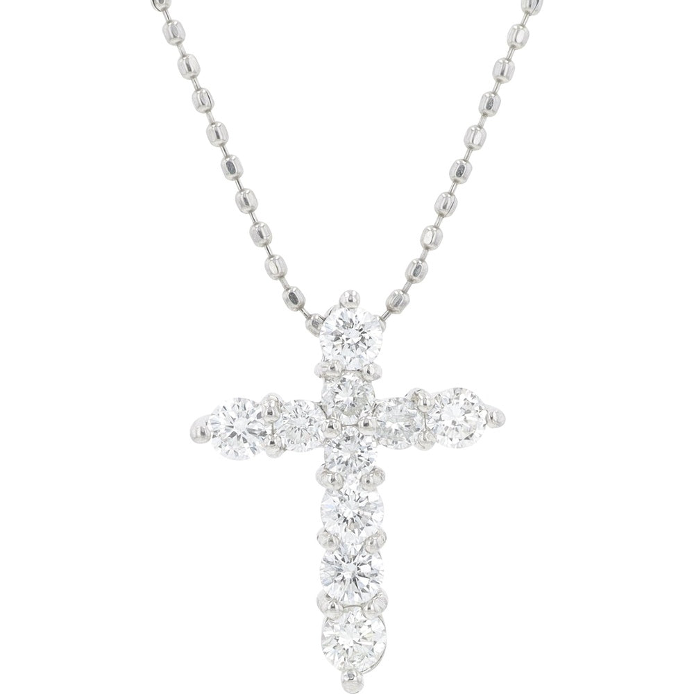 Platinum 16-Inch Diamond Cross Pendant with Prong-Set Round Brilliant Diamonds - 0.50 Carat Total Weight