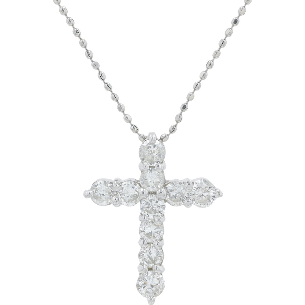 Platinum 16-Inch Diamond Cross Pendant with Prong-Set Round Brilliant Diamonds - 1.00 Carat Total Diamond Weight
