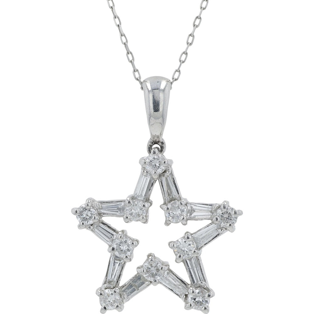 Platinum 16-Inch Star Pendant with Prong-Set Round and Baguette Diamonds - 0.50 Carat Total Diamond Weight