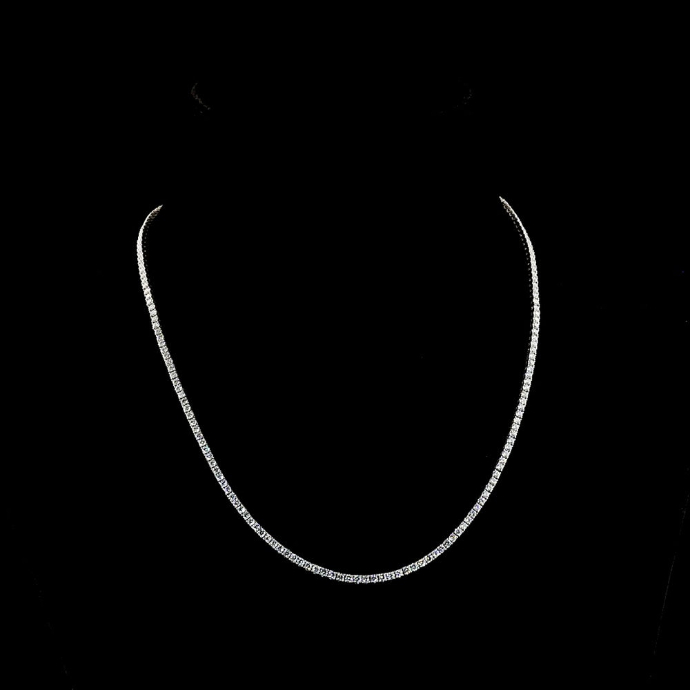 Platinum 17.5-Inch Tennis Necklace with 196 Round Brilliant Cut Natural Diamonds - 5.35 Total Carat Weight, G-H Color, SI Clarity - Covaloro Fine Jewelry