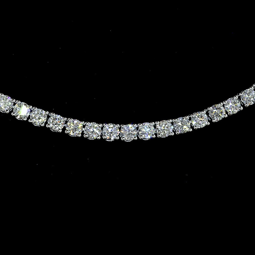 Platinum 17.5-Inch Tennis Necklace with 196 Round Brilliant Cut Natural Diamonds - 5.35 Total Carat Weight, G-H Color, SI Clarity - Covaloro Fine Jewelry