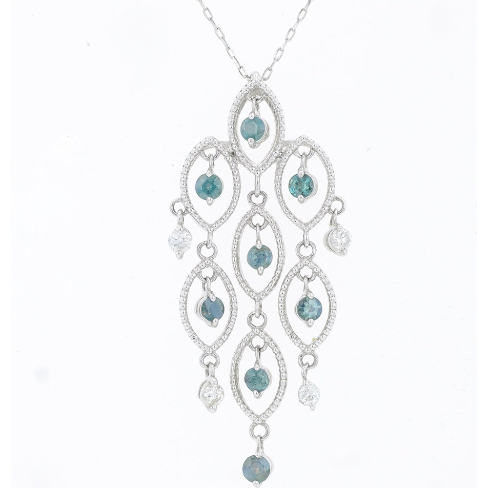 Platinum 18-Inch Chandelier Pendant with Round Color-Changing Alexandrite and Diamond Accents - 0.40 Carat Alexandrite Total Weight