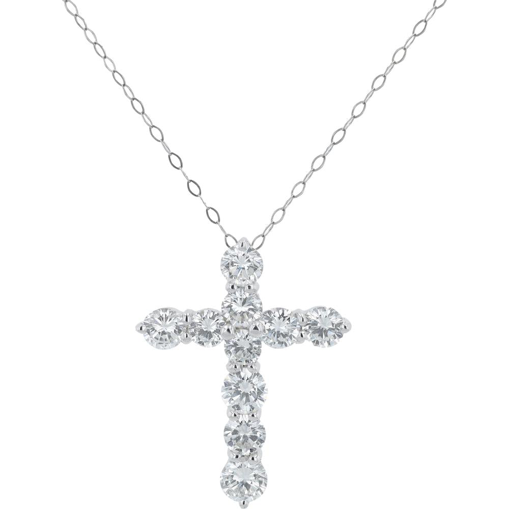 Platinum 18-Inch Diamond Cross Pendant with 3.04 Carat Round Brilliant Diamonds