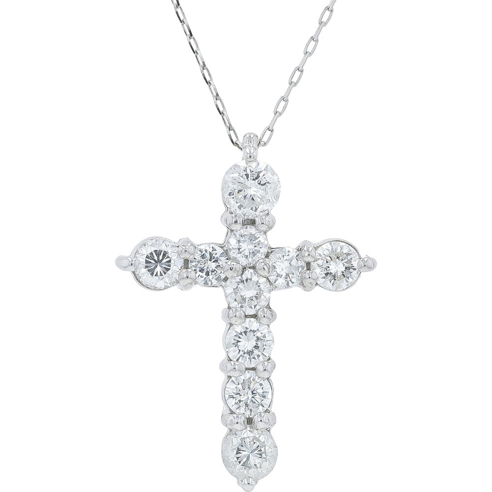Platinum 18-Inch Diamond Cross Pendant with Prong-Set Round Brilliant Diamonds - 1.00 Carat Total Diamond Weight