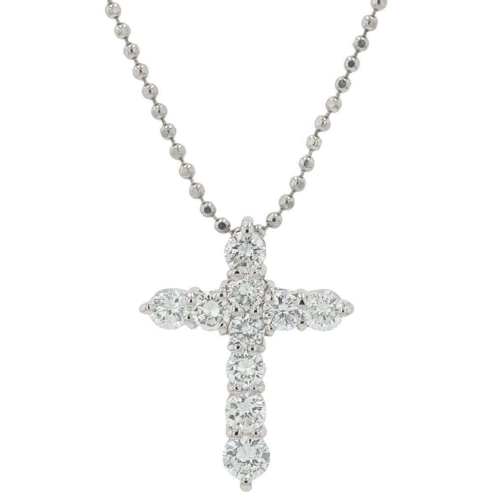 Platinum 18-Inch Diamond Cross Pendant with Prong Set Round Brilliant Diamonds - 1.01 Carat Total Diamond Weight