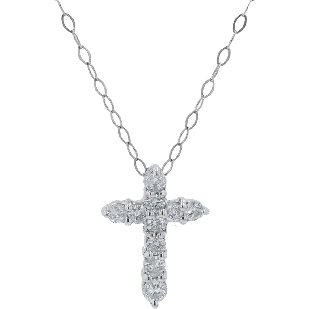 Platinum 18-Inch Diamond Cross Pendant with Prong-Set Round Diamonds - 0.30 Carat Total Diamond Weight