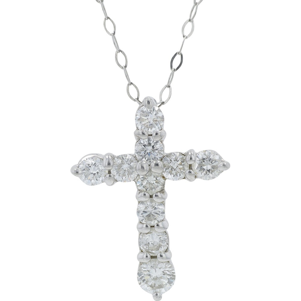 Platinum 18-Inch Diamond Cross Pendant with Prong-Set Round Diamonds - 1.00 Carat Total Diamond Weight