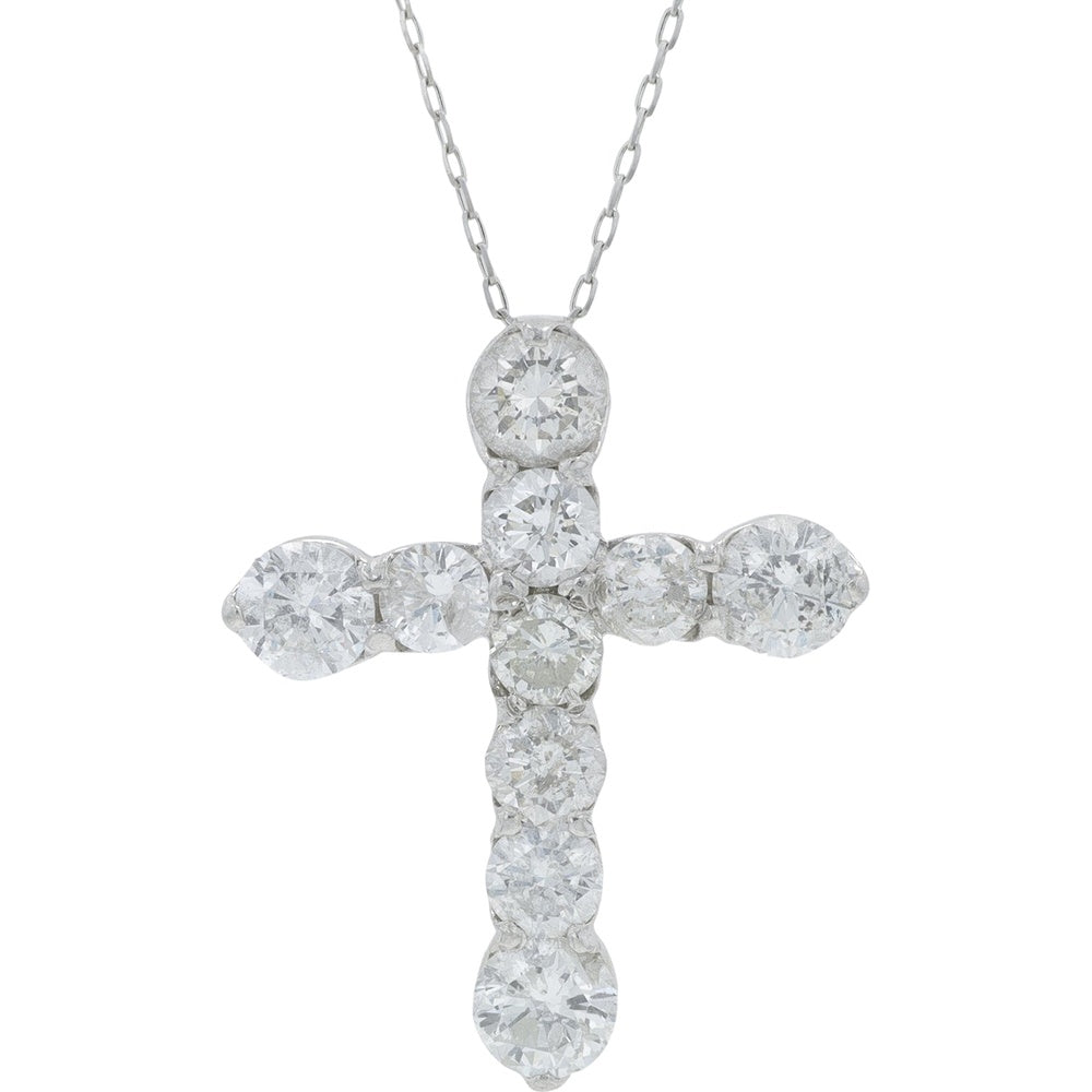 Platinum 18-Inch Diamond Cross Pendant with Shared Prong Set Round Diamonds - 2.00 Carat Total Diamond Weight