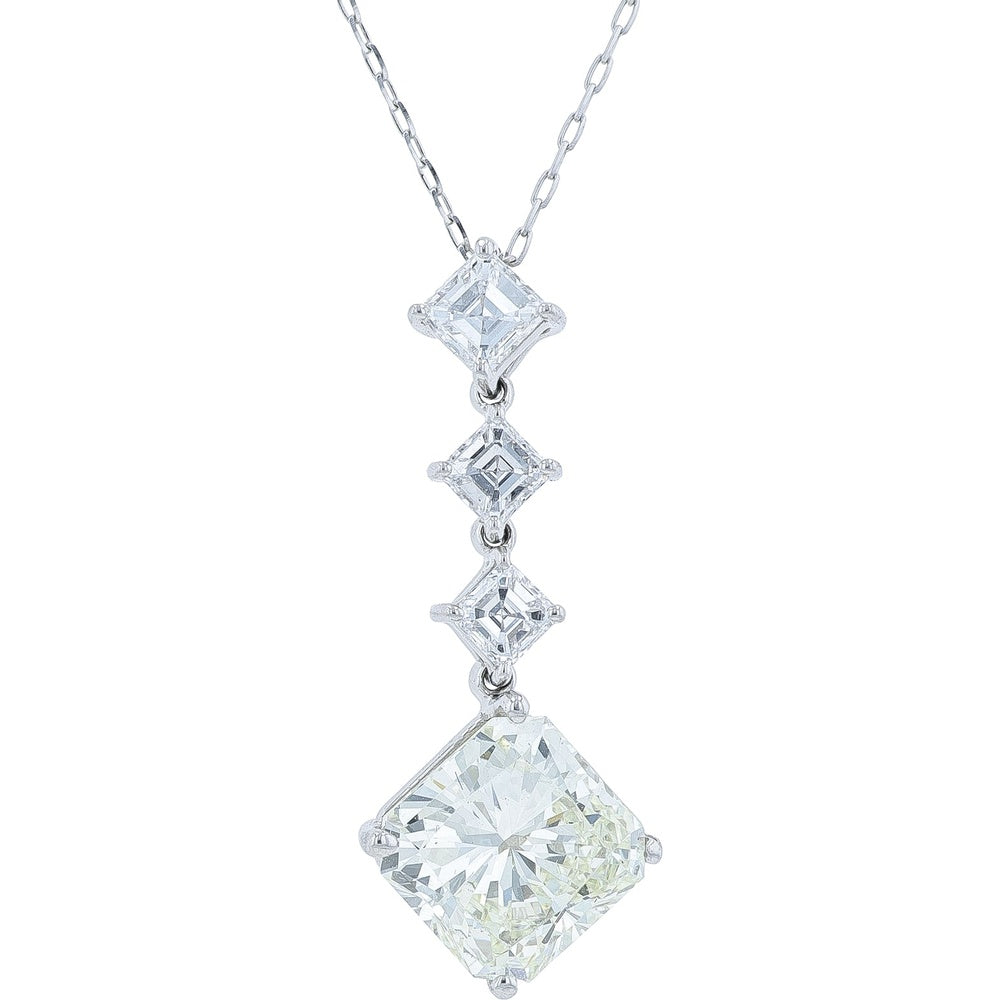 Platinum 18-Inch Drop Pendant with Graduated Square and Cushion Cut Diamonds - 1.638 Carat Total Diamond Weight
