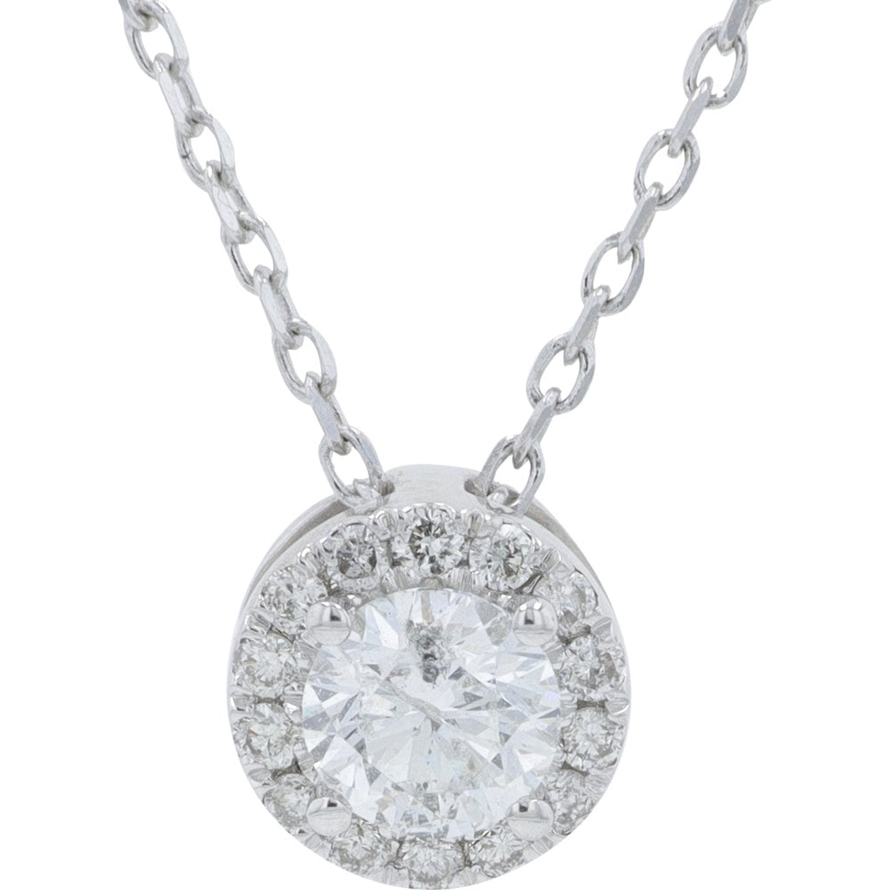 Platinum 18-Inch Halo Pendant Necklace with Round Brilliant Cut Diamonds - 0.50 Carat Total Diamond Weight