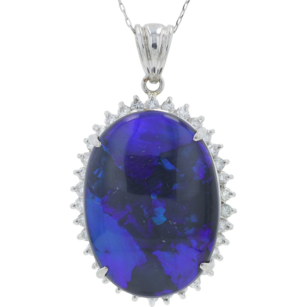 Platinum 18-Inch Pendant with 17.50 Carat Oval Black Opal and 0.57 Carat Diamond Halo - 18" Chain Included