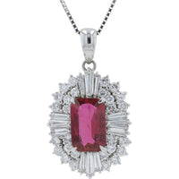 Platinum 18-Inch Pendant with 2.19 Carat Emerald-Cut Thai Ruby and 1.39 Carat Diamond Halo