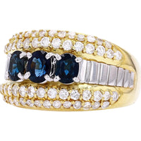 Platinum/18K Yellow Gold Three Stone Sapphire Ring with Diamond Accents - 1.26 Carat Total Sapphire Weight, 1.00 Carat Total Diamond Weight