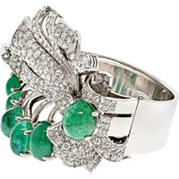 Platinum 1940's Cabochon Cut Green Emerald And Diamond Bracelet