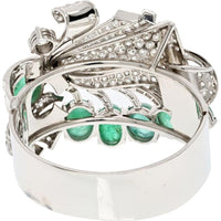 Platinum 1940's Cabochon Cut Green Emerald And Diamond Bracelet