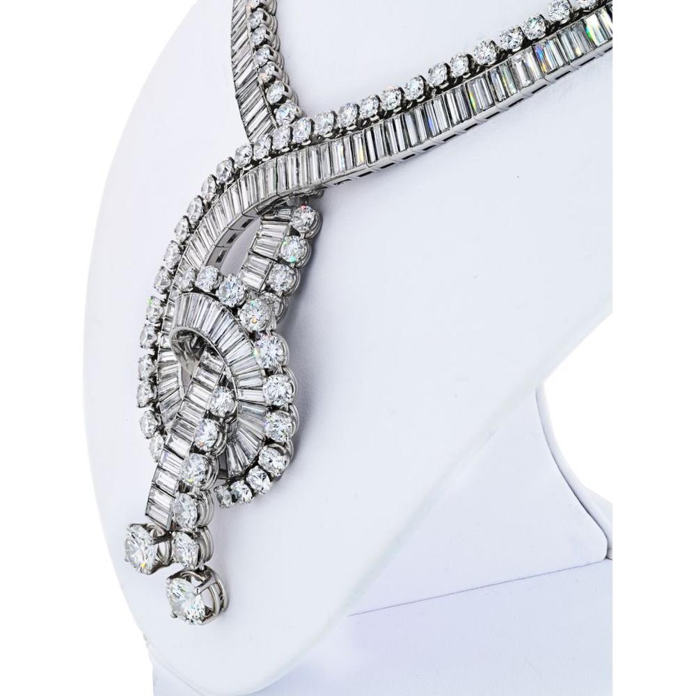 Platinum 1960s Boucheron Diamond Necklace with Graduated Baguette & Round-Cut Diamonds - 111.35 Carats Total Diamond Weight