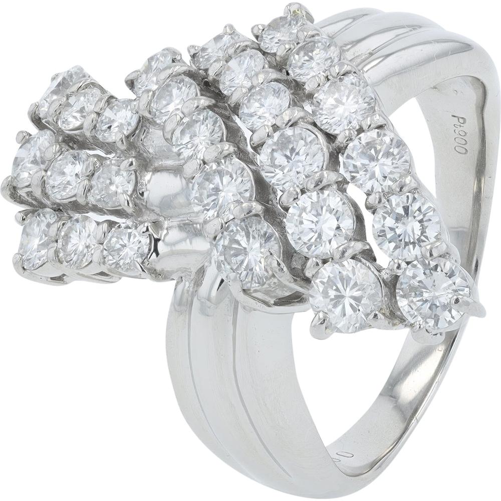Platinum 2.00 Carat Total Diamond Cocktail Ring with Cascading Diamond Design