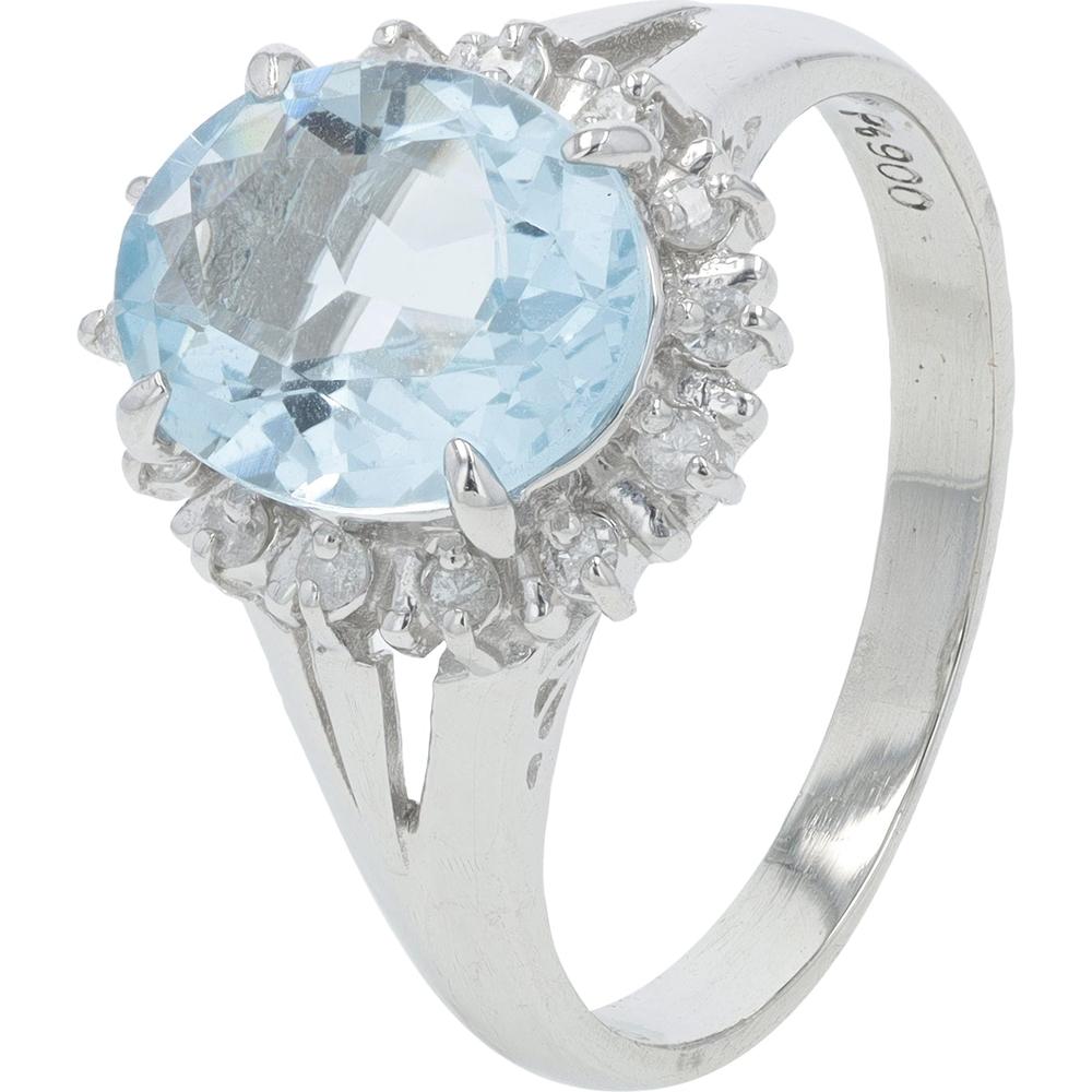 Platinum 2.01 Carat Aquamarine Ring with Diamond Halo - 0.15 Carat Total Diamond Weight