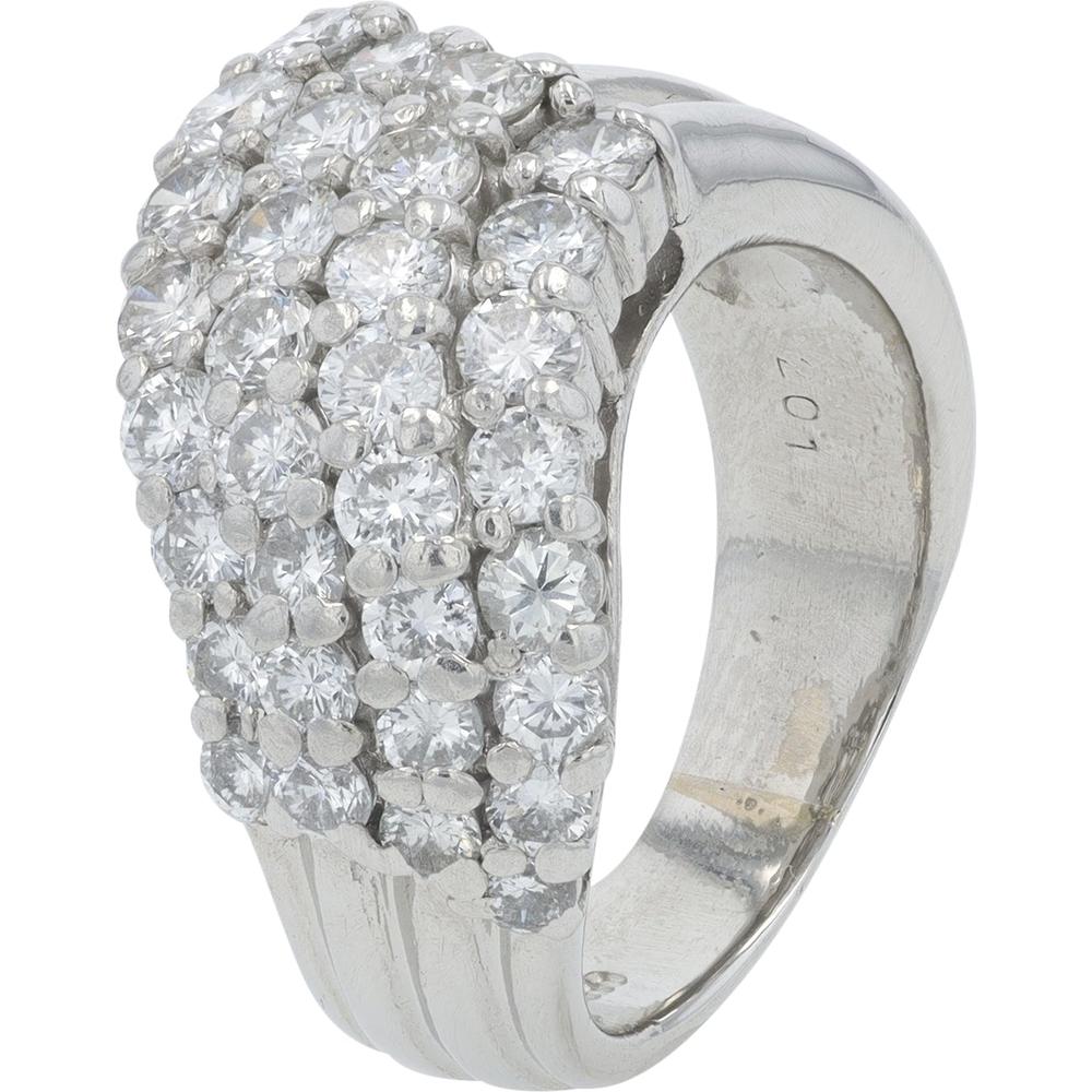 Platinum 2.01 Carat Total Weight Curved Diamond Ring - Round Brilliant Prong - Set Diamonds