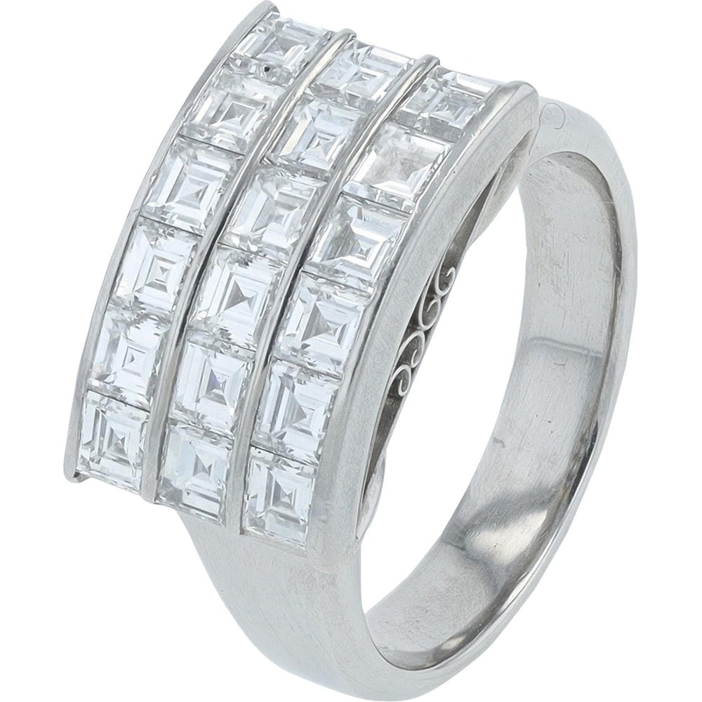 Platinum 2.01 Carat Total Weight Three-Row Channel Set Square Diamond Band Ring