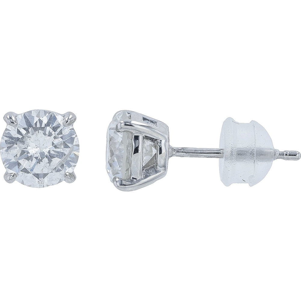 Platinum 2.03 Carat Total Weight Round Brilliant Diamond Stud Earrings with Four-Prong Setting