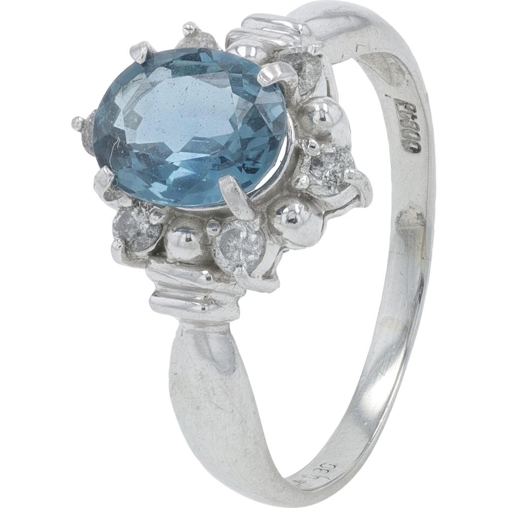 Platinum 2.04 Carat Oval Aquamarine Ring with 0.30 Carat Diamond Halo - Size 8.75