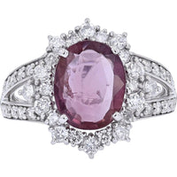 Platinum 2.04 Carat Oval Cut Pink Sapphire Halo Ring with 0.77 Carat Diamond Accents - GIA Certified
