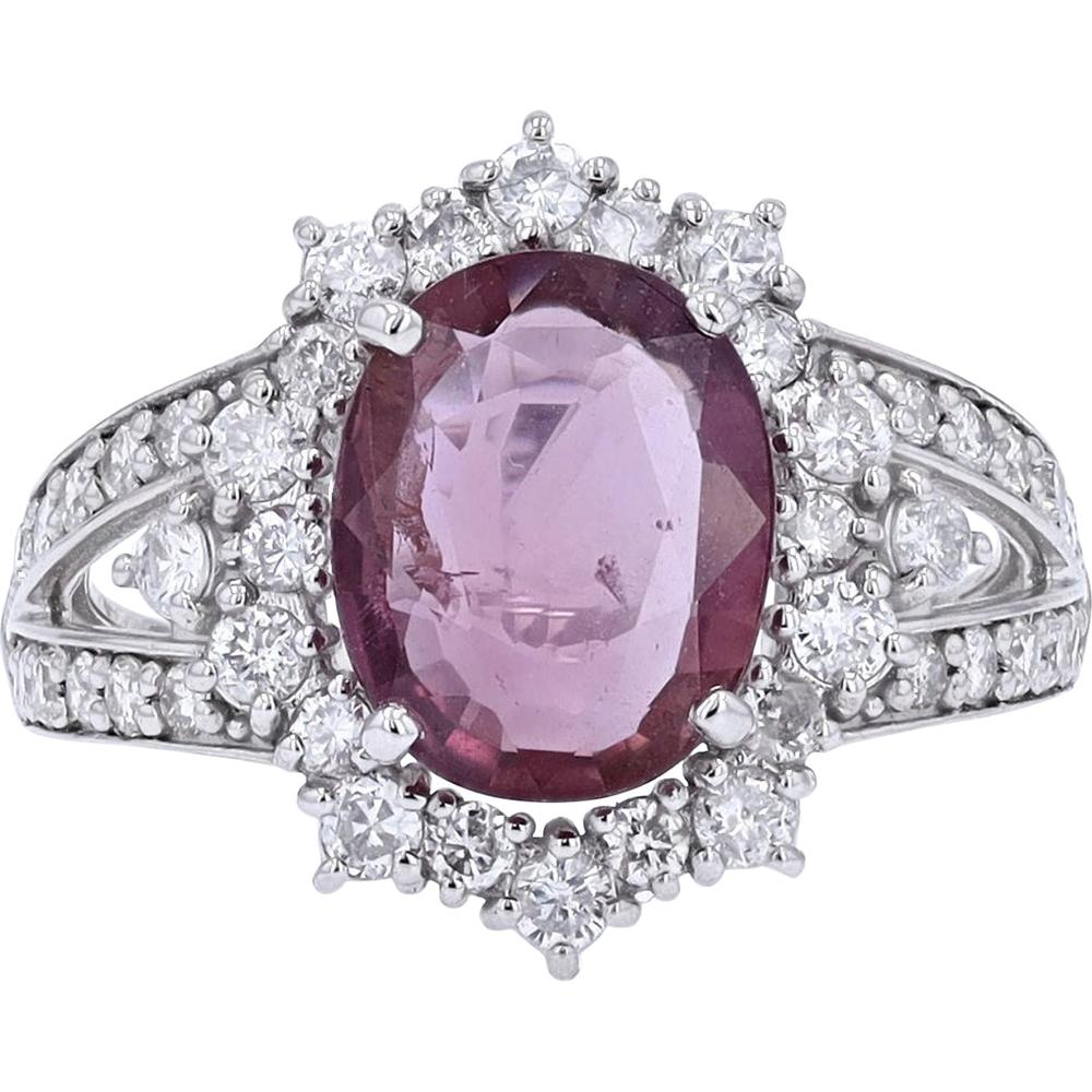 Platinum 2.04 Carat Oval Cut Pink Sapphire Halo Ring with 0.77 Carat Diamond Accents - GIA Certified
