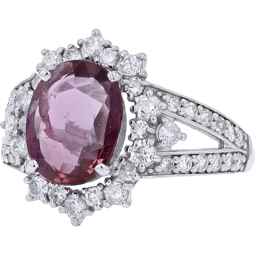 Platinum 2.04 Carat Oval Cut Pink Sapphire Halo Ring with 0.77 Carat Diamond Accents - GIA Certified
