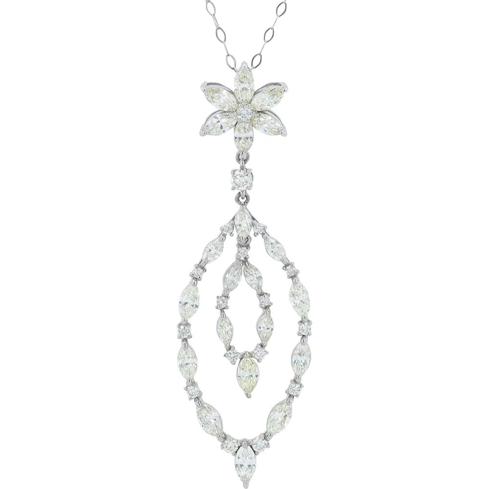 Platinum 2.05 Carat Diamond Floral Pendant with Marquise Cut Diamonds
