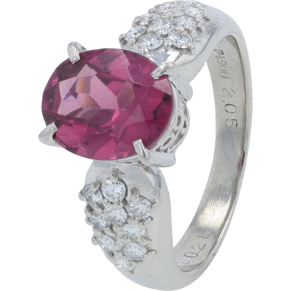Platinum 2.05 Carat Oval Rhodolite Garnet Ring with Diamond Accents - 0.28 Carat Total Diamond Weight