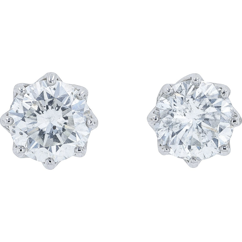 Platinum 2.05 Carat Total Weight Round Brilliant Diamond Stud Earrings with Secure Multi-Prong Settings