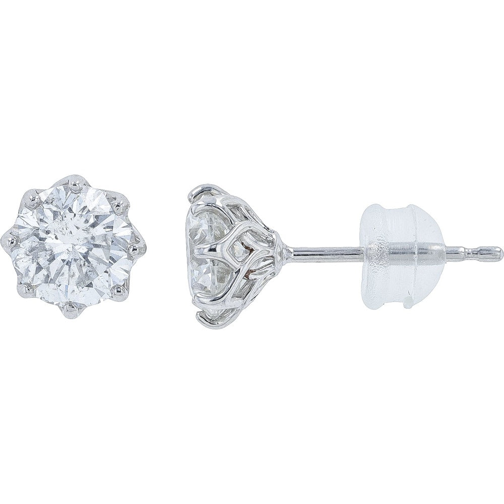 Platinum 2.05 Carat Total Weight Round Brilliant Diamond Stud Earrings with Secure Multi-Prong Settings