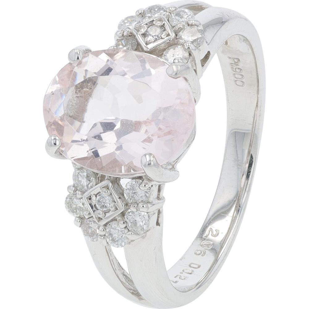 Platinum 2.06 Carat Oval Morganite Ring with 0.27 Carat Diamond Halo - Platinum 900