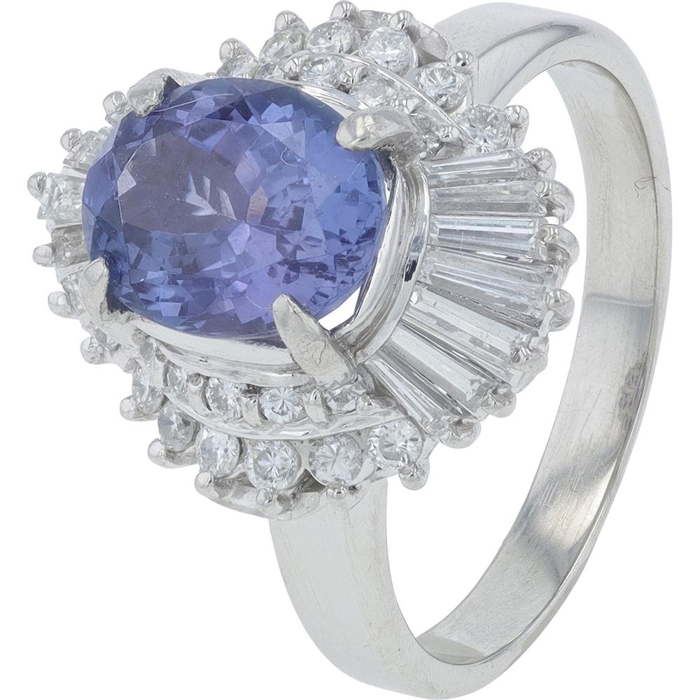 Platinum 2.067 Carat Tanzanite Ring with Diamond Halo - 0.67 Carat Total Diamond Weight