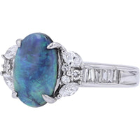 Platinum 2.07 Carat Black Opal Ring with 0.63 Carat Diamond Accents