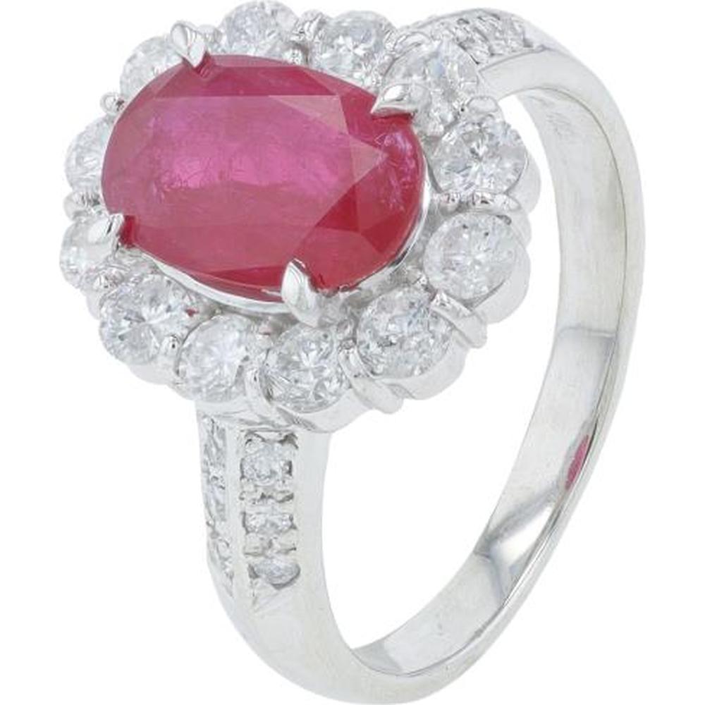 Platinum 2.109 Carat Mozambique Ruby Ring with 0.89 Carat Diamond Halo - GIA Certified