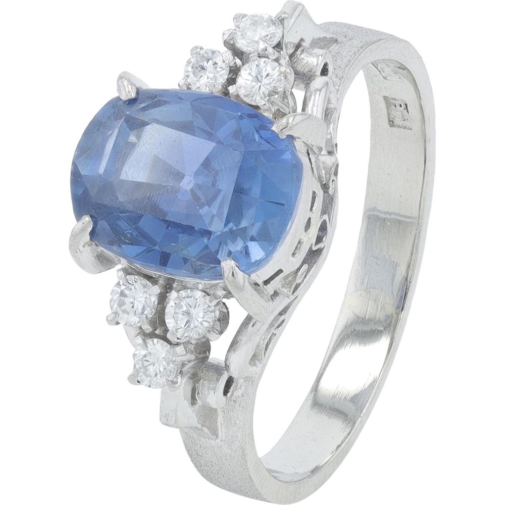 Platinum 2.12 Carat Cushion Cut Sapphire Ring with 0.12 Carat Total Diamond Accents