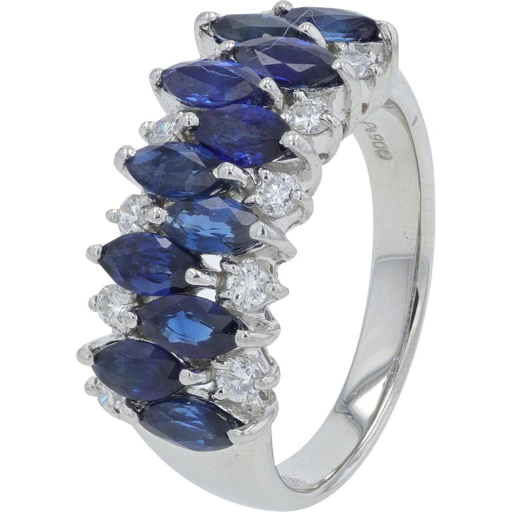 Platinum 2.13 Carat Total Weight Marquise Sapphire Ring with 0.33 Carat Diamond Accents
