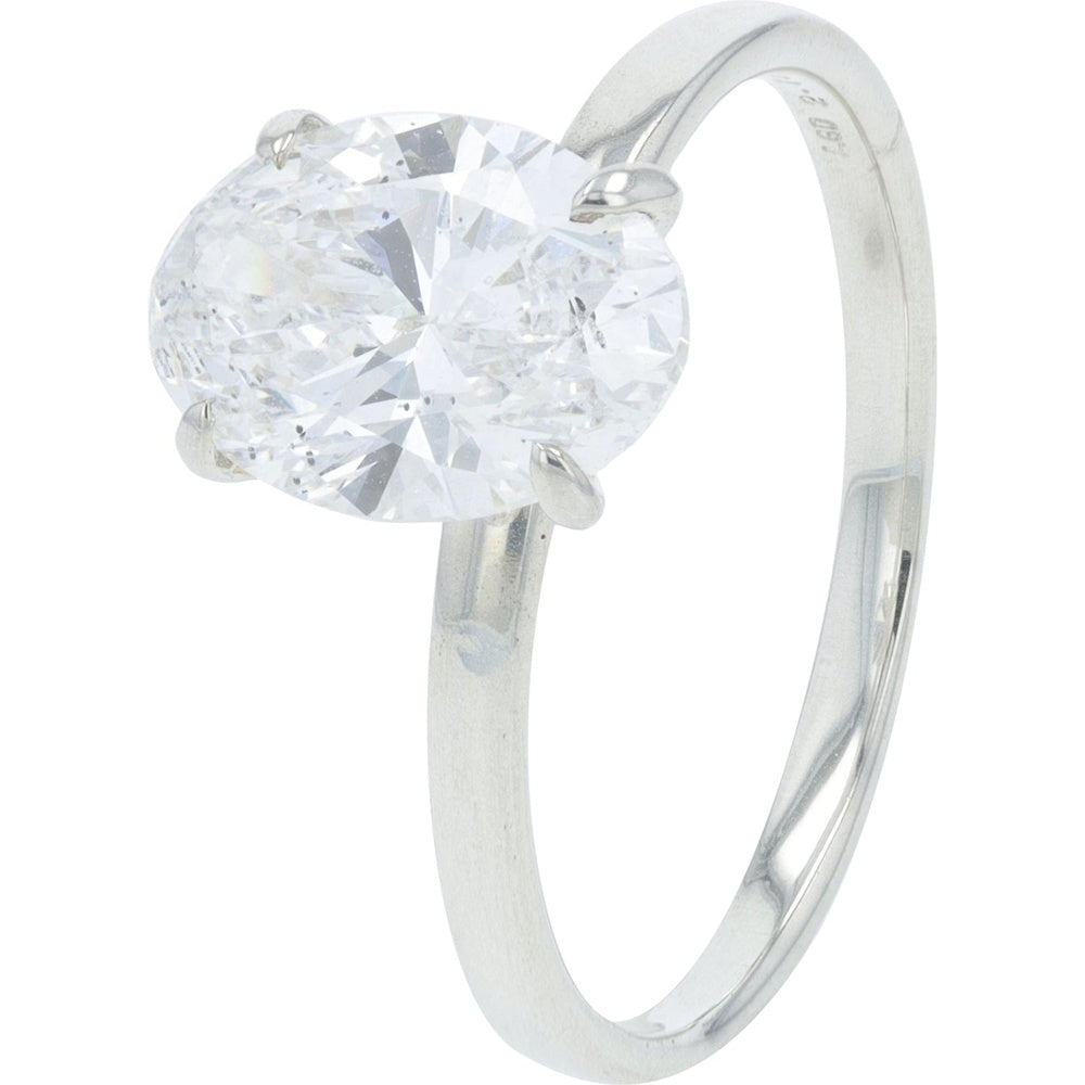 Platinum 2.14 Carat Total Weight Lab Grown Oval Diamond Engagement Ring with Four-Prong Setting