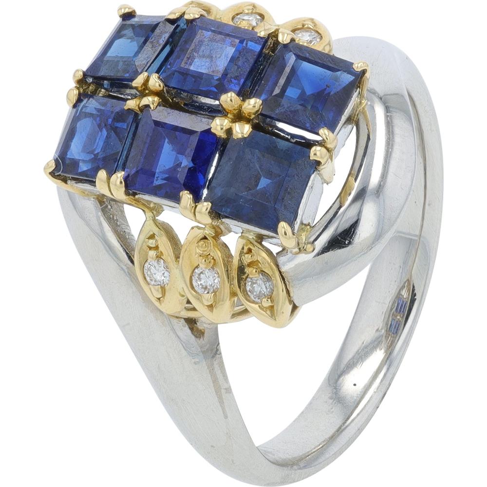 Platinum 2.20 Carat Total Weight Square - Cut Sapphire Ring with 0.05 Carat Diamond Accents