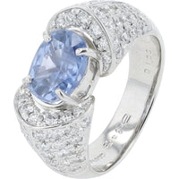 Platinum 2.22 Carat Sri Lanka No Heat Sapphire Ring with 1.25 Carat Pavé Diamonds - Platinum 900