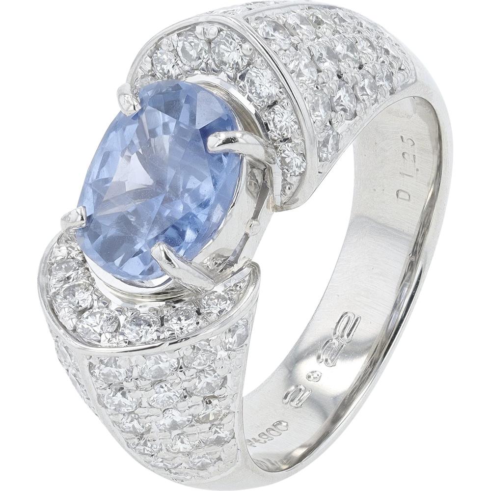 Platinum 2.22 Carat Sri Lanka No Heat Sapphire Ring with 1.25 Carat Pavé Diamonds - Platinum 900