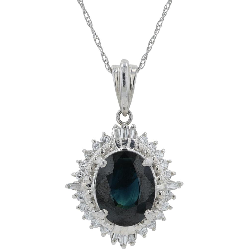 Platinum 2.25 Carat Oval Sapphire Pendant with 0.20 Carat Diamond Halo - 18" Chain