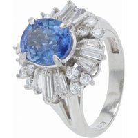 Platinum 2.30 Carat Ceylon Sapphire Ring with 1.33 Carat Diamond Halo - GIA Certified