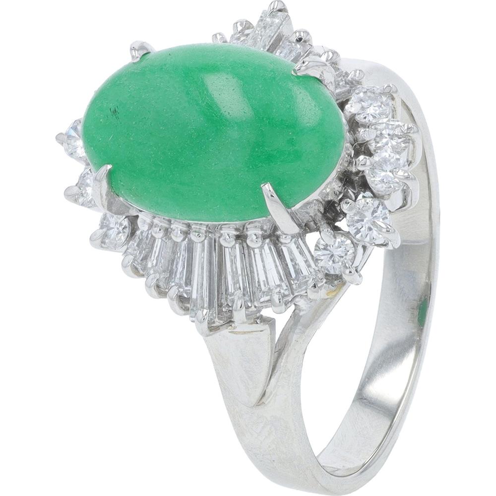 Platinum 2.33 Carat Jade Ring with Diamond Halo - 0.54 Carat Total Diamond Weight