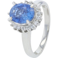 Platinum 2.35 Carat Sri Lankan Sapphire Halo Ring with Diamond Accents - 0.23 Carat Total Diamond Weight